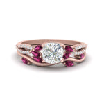 Load image into Gallery viewer, vine-willow-cushion-cut-diamond-ring-with-pink-sapphire-willow-wedding-set-in-rose-gold-FDENR3211CUGSADRPIANGLE3-NL-RG