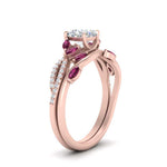 Load image into Gallery viewer, vine-willow-cushion-cut-diamond-ring-with-pink-sapphire-willow-wedding-set-in-rose-gold-FDENR3211CUGSADRPIANGLE3-NL-RG
