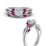 Load image into Gallery viewer, vine-willow-cushion-cut-diamond-ring-with-pink-sapphire-willow-wedding-set-in-white-gold-FDENR3211CUGSADRPIANGLE3-NL-WG