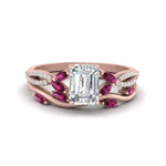 Load image into Gallery viewer, vine-willow-emerald-cut-diamond-ring-with-pink-sapphire-willow-wedding-set-in-rose-gold-FDENR3211EMGSADRPIANGLE3-NL-RG
