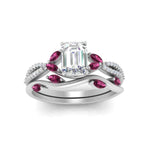 Load image into Gallery viewer, vine-willow-emerald-cut-diamond-ring-with-pink-sapphire-willow-wedding-set-in-white-gold-FDENR3211EMGSADRPIANGLE3-NL-WG