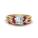 Load image into Gallery viewer, vine-willow-emerald-cut-diamond-ring-with-pink-sapphire-willow-wedding-set-in-yellow-gold-FDENR3211EMGSADRPIANGLE3-NL-YG