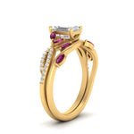 Load image into Gallery viewer, vine-willow-emerald-cut-diamond-ring-with-pink-sapphire-willow-wedding-set-in-yellow-gold-FDENR3211EMGSADRPIANGLE3-NL-YG
