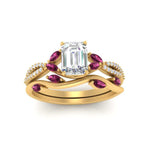 Load image into Gallery viewer, vine-willow-emerald-cut-diamond-ring-with-pink-sapphire-willow-wedding-set-in-yellow-gold-FDENR3211EMGSADRPIANGLE3-NL-YG