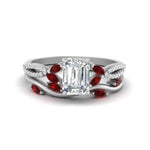 Load image into Gallery viewer, vine-willow-emerald-cut-diamond-ring-with-ruby-willow-wedding-set-in-white-gold-FDENR3211EMGRUDRANGLE3-NL-WG