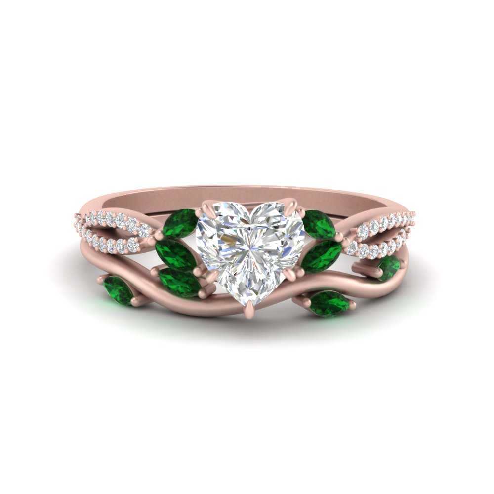 vine-willow-heart-shaped-diamond-ring-with-emerald-willow-wedding-set-in-rose-gold-FDENR3211HTGEMGRANGLE3-NL-RG
