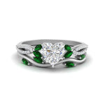 Load image into Gallery viewer, vine-willow-heart-shaped-diamond-ring-with-emerald-willow-wedding-set-in-white-gold-FDENR3211HTGEMGRANGLE3-NL-WG
