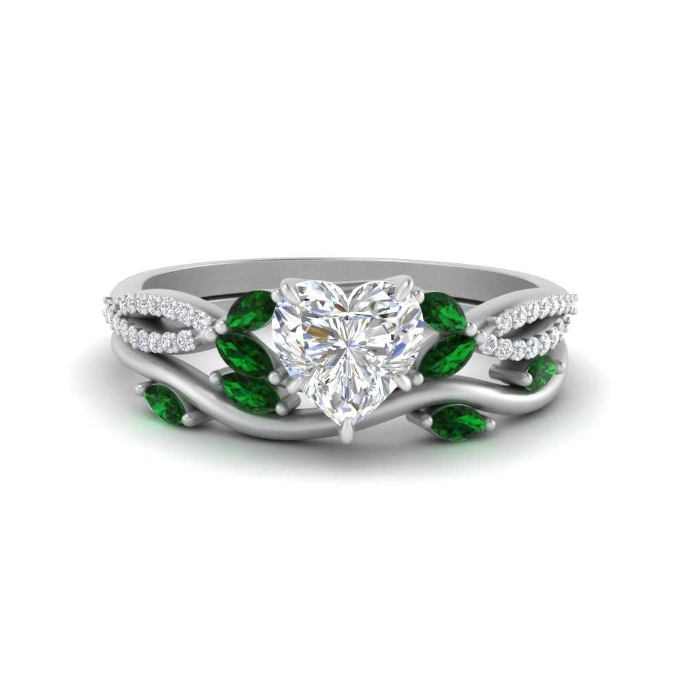 vine-willow-heart-shaped-diamond-ring-with-emerald-willow-wedding-set-in-white-gold-FDENR3211HTGEMGRANGLE3-NL-WG