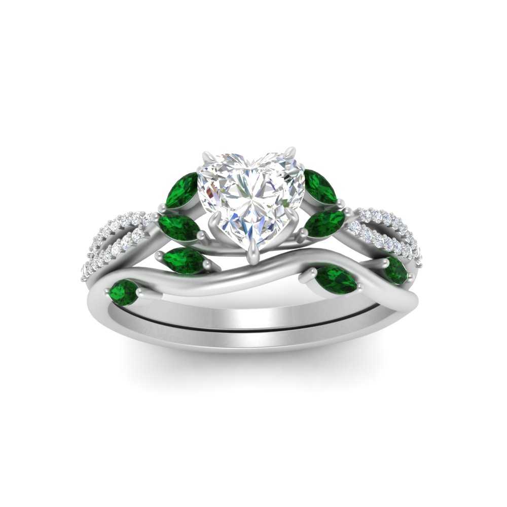 vine-willow-heart-shaped-diamond-ring-with-emerald-willow-wedding-set-in-white-gold-FDENR3211HTGEMGRANGLE3-NL-WG