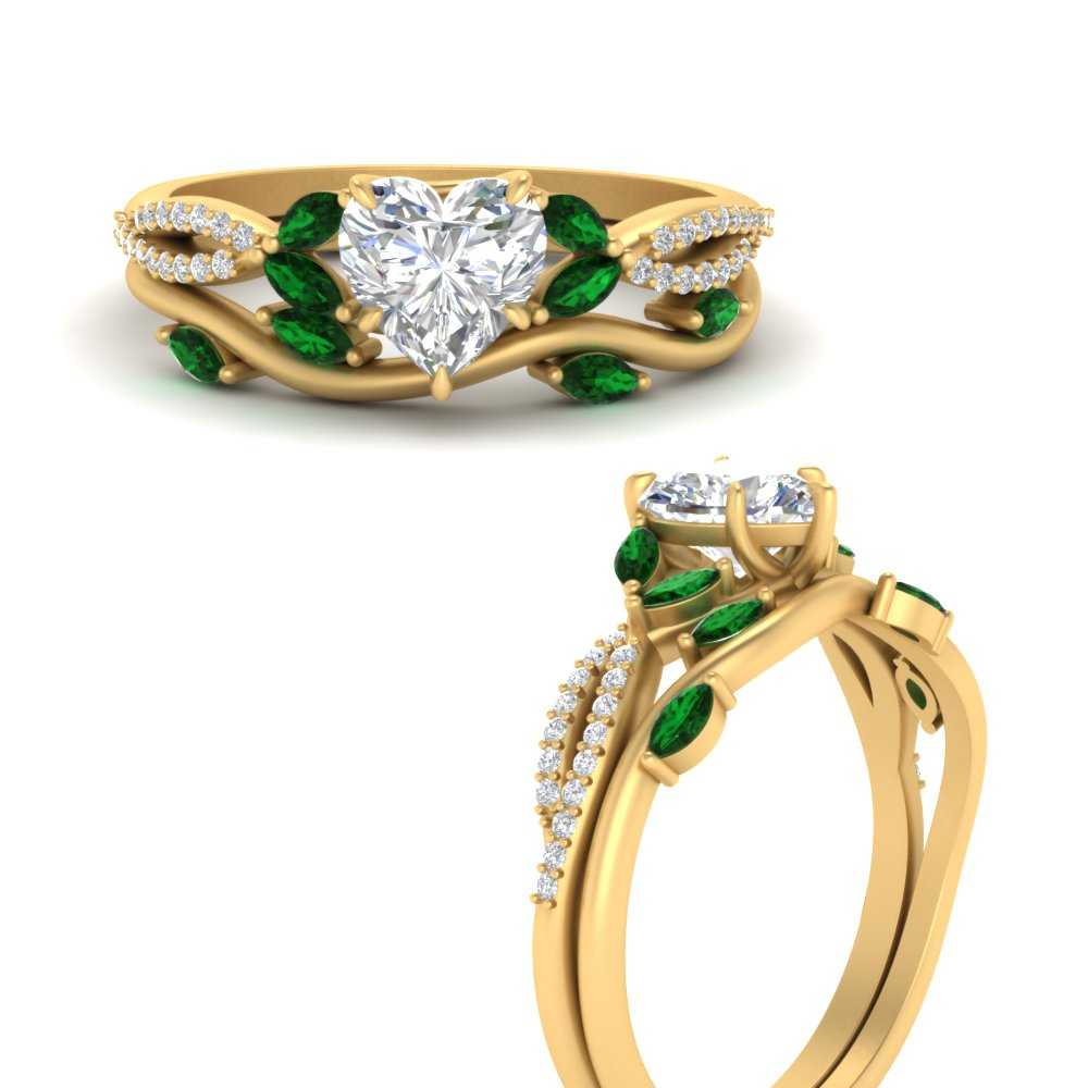 vine-willow-heart-shaped-diamond-ring-with-emerald-willow-wedding-set-in-yellow-gold-FDENR3211HTGEMGRANGLE3-NL-YG