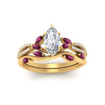 Load image into Gallery viewer, vine-willow-marquise-cut-diamond-ring-with-pink-sapphire-willow-wedding-set-in-yellow-gold-FDENR3211MQGSADRPIANGLE3-NL-YG