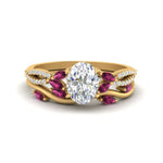 Load image into Gallery viewer, vine-willow-oval-shaped-diamond-ring-with-pink-sapphire-willow-wedding-set-in-yellow-gold-FDENR3211OVGSADRPIANGLE3-NL-YG
