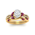 Load image into Gallery viewer, vine-willow-oval-shaped-diamond-ring-with-pink-sapphire-willow-wedding-set-in-yellow-gold-FDENR3211OVGSADRPIANGLE3-NL-YG

