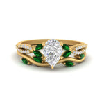 Load image into Gallery viewer, vine-willow-pear-shaped-diamond-ring-with-emerald-willow-wedding-set-in-yellow-gold-FDENR3211PEGEMGRANGLE3-NL-YG