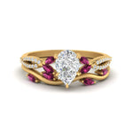 Load image into Gallery viewer, vine-willow-pear-shaped-diamond-ring-with-pink-sapphire-willow-wedding-set-in-yellow-gold-FDENR3211PEGSADRPIANGLE3-NL-YG