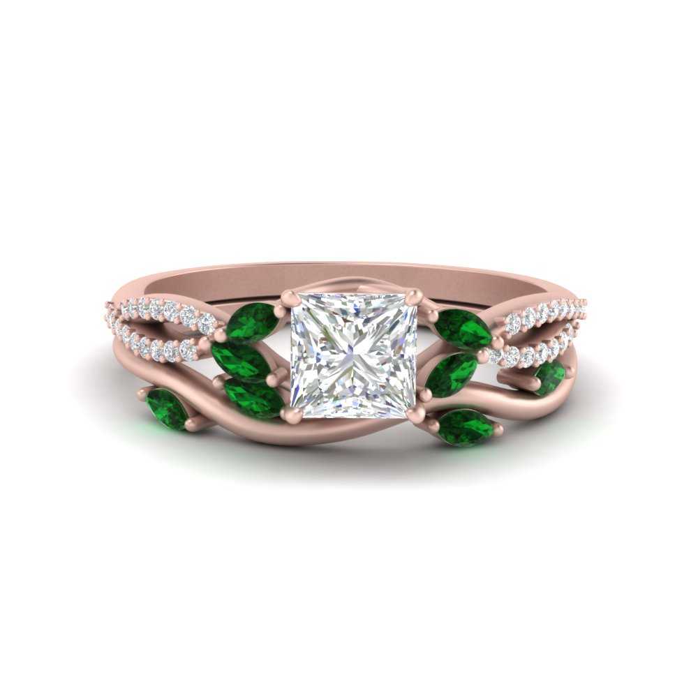 vine-willow-princess-cut-diamond-ring-with-emerald-willow-wedding-set-in-rose-gold-FDENR3211PRGEMGRANGLE3-NL-RG