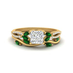 Load image into Gallery viewer, vine-willow-princess-cut-diamond-ring-with-emerald-willow-wedding-set-in-yellow-gold-FDENR3211PRGEMGRANGLE3-NL-YG