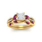 Load image into Gallery viewer, vine-willow-princess-cut-diamond-ring-with-pink-sapphire-willow-wedding-set-in-yellow-gold-FDENR3211PRGSADRPIANGLE3-NL-YG
