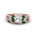 Load image into Gallery viewer, vine-willow-radiant-cut-diamond-ring-with-emerald-willow-wedding-set-in-rose-gold-FDENR3211RAGEMGRANGLE3-NL-RG