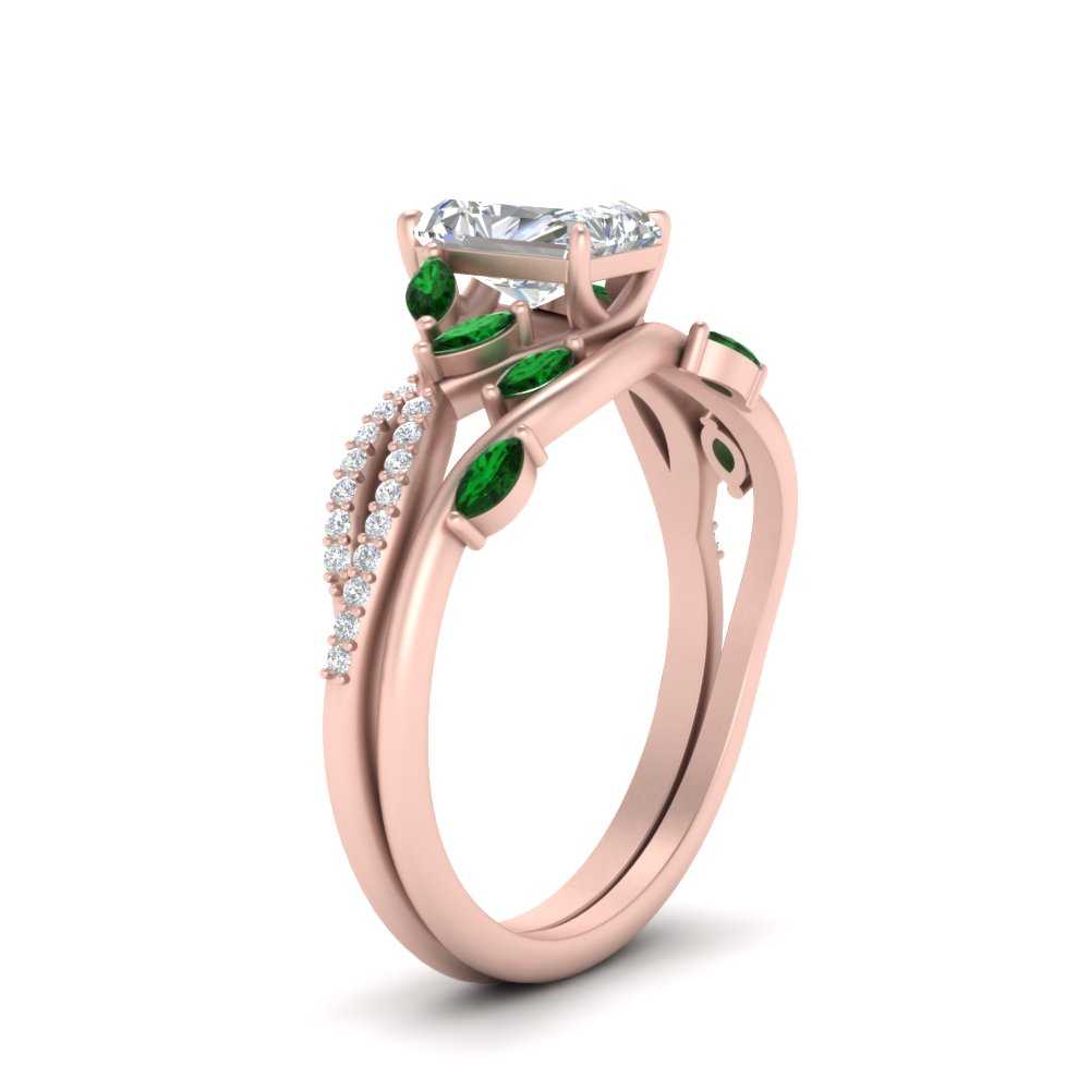 vine-willow-radiant-cut-diamond-ring-with-emerald-willow-wedding-set-in-rose-gold-FDENR3211RAGEMGRANGLE3-NL-RG