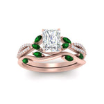Load image into Gallery viewer, vine-willow-radiant-cut-diamond-ring-with-emerald-willow-wedding-set-in-rose-gold-FDENR3211RAGEMGRANGLE3-NL-RG