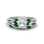 Load image into Gallery viewer, vine-willow-radiant-cut-diamond-ring-with-emerald-willow-wedding-set-in-white-gold-FDENR3211RAGEMGRANGLE3-NL-WG