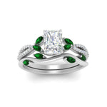 Load image into Gallery viewer, vine-willow-radiant-cut-diamond-ring-with-emerald-willow-wedding-set-in-white-gold-FDENR3211RAGEMGRANGLE3-NL-WG