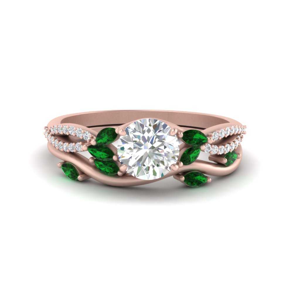 vine-willow-round-cut-diamond-ring-with-emerald-willow-wedding-set-in-rose-gold-FDENR3211ROGEMGRANGLE3-NL-RG