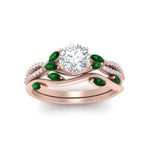 Load image into Gallery viewer, vine-willow-round-cut-diamond-ring-with-emerald-willow-wedding-set-in-rose-gold-FDENR3211ROGEMGRANGLE3-NL-RG