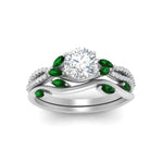 Load image into Gallery viewer, vine-willow-round-cut-diamond-ring-with-emerald-willow-wedding-set-in-white-gold-FDENR3211ROGEMGRANGLE3-NL-WG