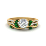 Load image into Gallery viewer, vine-willow-round-cut-diamond-ring-with-emerald-willow-wedding-set-in-yellow-gold-FDENR3211ROGEMGRANGLE3-NL-YG