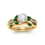 Load image into Gallery viewer, vine-willow-round-cut-diamond-ring-with-emerald-willow-wedding-set-in-yellow-gold-FDENR3211ROGEMGRANGLE3-NL-YG