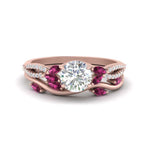 Load image into Gallery viewer, vine-willow-round-cut-diamond-ring-with-pink-sapphire-willow-wedding-set-in-rose-gold-FDENR3211ROGSADRPIANGLE3-NL-RG