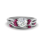 Load image into Gallery viewer, vine-willow-round-cut-diamond-ring-with-pink-sapphire-willow-wedding-set-in-white-gold-FDENR3211ROGSADRPIANGLE3-NL-WG