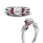 Load image into Gallery viewer, vine-willow-round-cut-diamond-ring-with-pink-sapphire-willow-wedding-set-in-white-gold-FDENR3211ROGSADRPIANGLE3-NL-WG