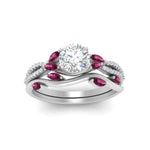 Load image into Gallery viewer, vine-willow-round-cut-diamond-ring-with-pink-sapphire-willow-wedding-set-in-white-gold-FDENR3211ROGSADRPIANGLE3-NL-WG