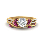 Load image into Gallery viewer, vine-willow-round-cut-diamond-ring-with-pink-sapphire-willow-wedding-set-in-yellow-gold-FDENR3211ROGSADRPIANGLE3-NL-YG