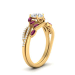 Load image into Gallery viewer, vine-willow-round-cut-diamond-ring-with-pink-sapphire-willow-wedding-set-in-yellow-gold-FDENR3211ROGSADRPIANGLE3-NL-YG
