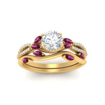 Load image into Gallery viewer, vine-willow-round-cut-diamond-ring-with-pink-sapphire-willow-wedding-set-in-yellow-gold-FDENR3211ROGSADRPIANGLE3-NL-YG