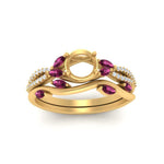 Load image into Gallery viewer, vine-willow-semi-mount-diamond-ring-with-pink-sapphire-willow-wedding-set-in-yellow-gold-FDENR3211SMGSADRPI-NL-YG
