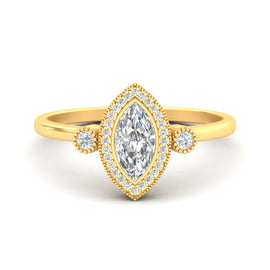 Vintage Bezel Marquise Lab Grown Halo Diamond Ring