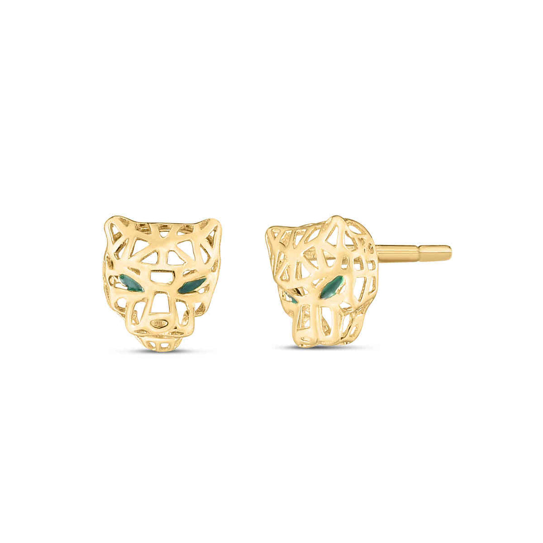 Vintage Green Enamel Accent Panther Earrings