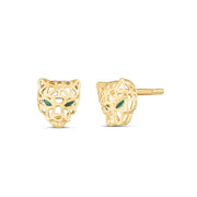 Vintage Green Enamel Accent Panther Earrings