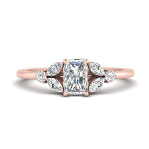 Radiant Cut Vintage Marquise And Round Diamond Engagement Ring