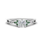 Load image into Gallery viewer, vintage-irish-knot-cushion-diamond-engagement-ring-with-emerald-in-white-gold-FD124181CURGEMGR-NL-WG.jpg