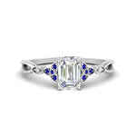 Load image into Gallery viewer, vintage-irish-knot-emerald-cut-diamond-engagement-ring-with-sapphire-in-white-gold-FD124181EMRGSABL-NL-WG.jpg