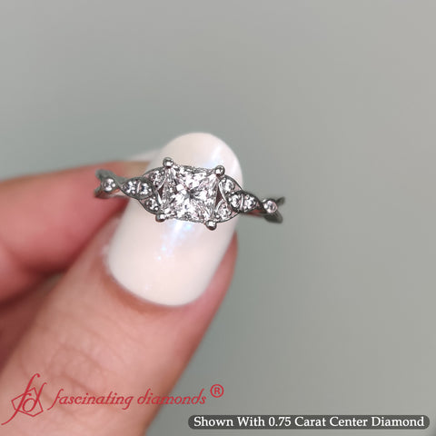Lab Created Princess Diamond with Pavé Twisted Band