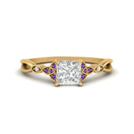 Load image into Gallery viewer, vintage-irish-knot-princess-cut-diamond-engagement-ring-with-purple-topaz-in-yellow-gold-FD124181PRRGVITO-NL-YG.jpg
