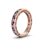 Load image into Gallery viewer, vintage-looking-pave-diamond-wedding-ring-for-women-with-blue-sapphire-in-18K-rose-gold-FDENS3543BGSABLANGLE1-NL-RG
