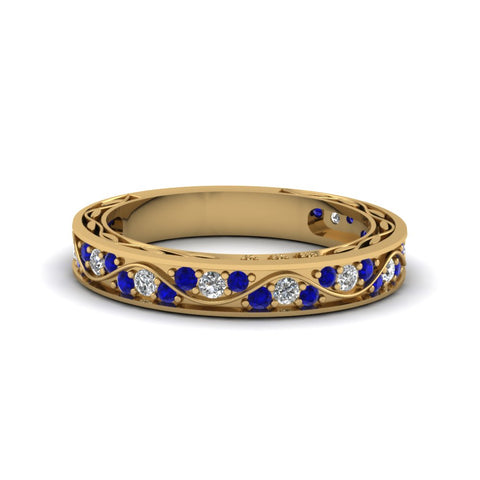 vintage-looking-pave-diamond-wedding-ring-for-women-with-blue-sapphire-in-18K-yellow-gold-FDENS3543BGSABL-NL-YG
